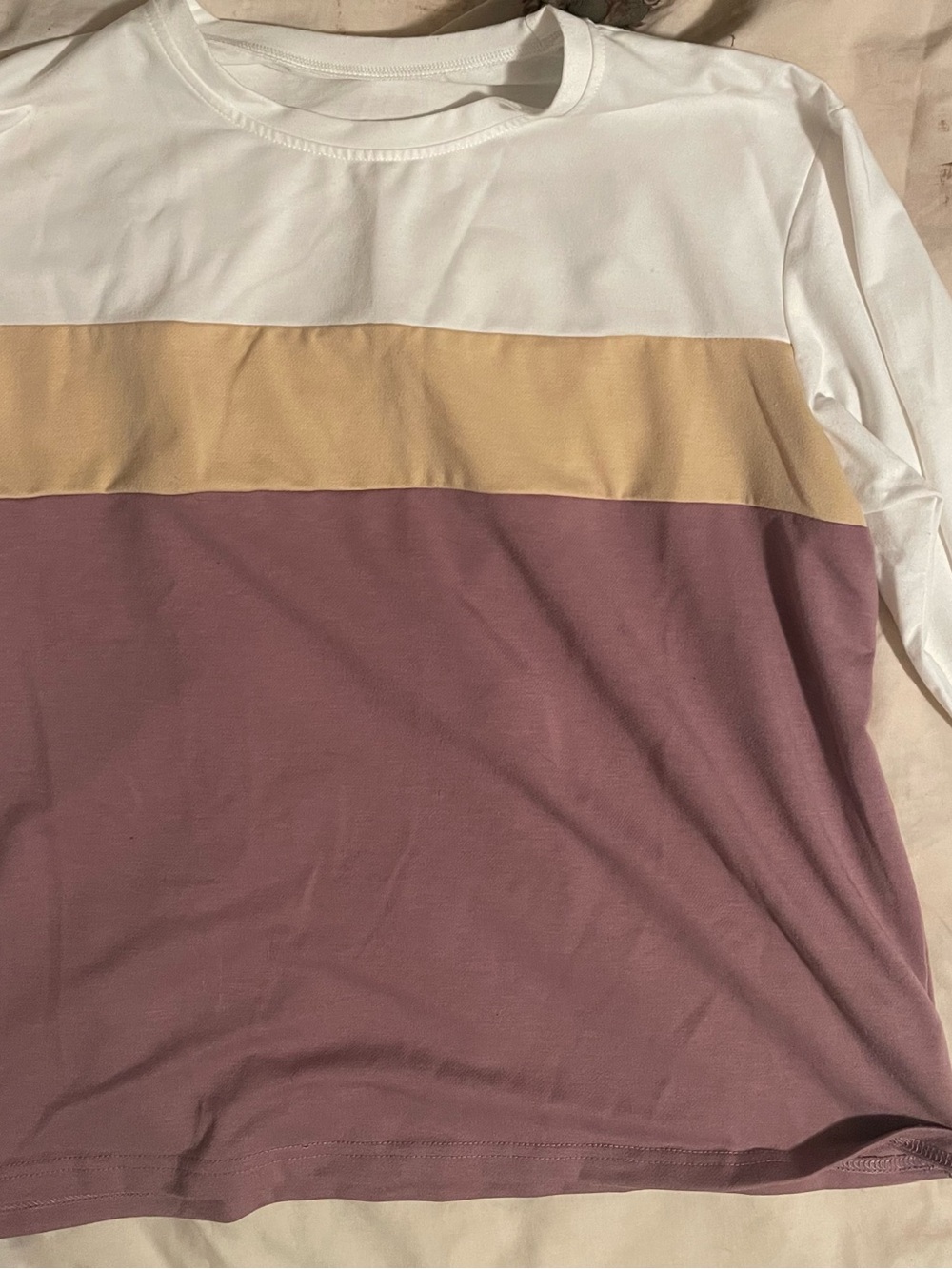 Colorblock Crewneck Top in White, Tan & Mauve with lounge pants